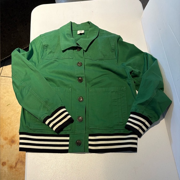 CAbi Green Bomber Jacket with Striped Hem - Picture 2 of 4